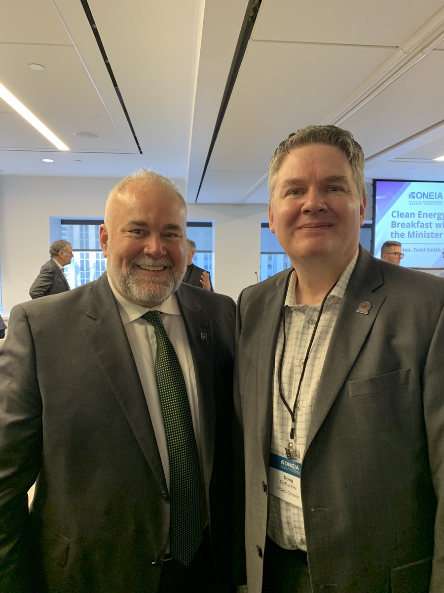 On Tuesday, ACEC-Ontario attended ONEIA’s Clean Energy Breakfast with the Hon. @ToddSmithPC , Minister of Energy. Staff provided the Minister with a copy of ACEC-Ontario’s pre-budget submission, highlighting its recommendation on sustainability and the energy transition.