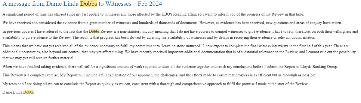 Yet another delay to the Dame Linda Dobbs review into whether Lloyds covered up a major banking fraud. Some of the victims will no longer be with us by the time this sees the light of day.