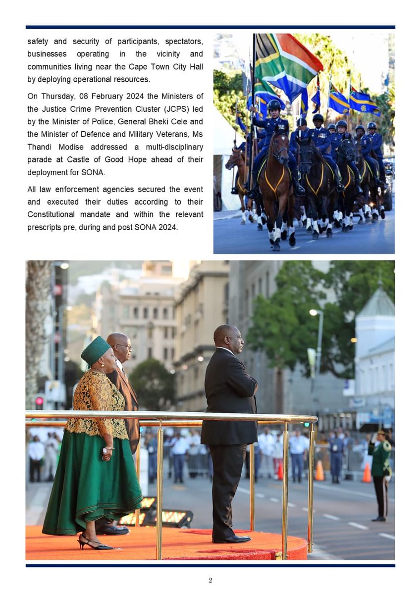 SAPoliceService's tweet photo. #sapsHQ [NEWSBREAK]
The National Joint Operational and Intelligence Structure (NatJOINTS), which is responsible for coordinating all security and law enforcement operations throughout the country, has once again delivered a peaceful, safe and secure #SONA2024.
NP https://t.co/1znEaZvUUm