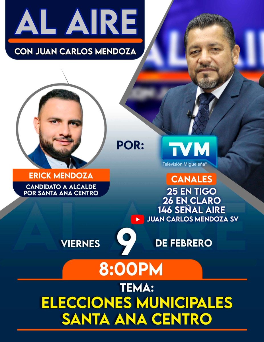 fracciongana's tweet photo. Esta noche por #TVM, te esperamos en el espacio de entrevista: CONVERSANDO con @jcmendozagana1, tendrá como invitado al candidato para Alcalde por #SantaAna Centro, @erick_jcmg 

Tu cita es a las 8:00 pm. https://t.co/bMv42jvzwx