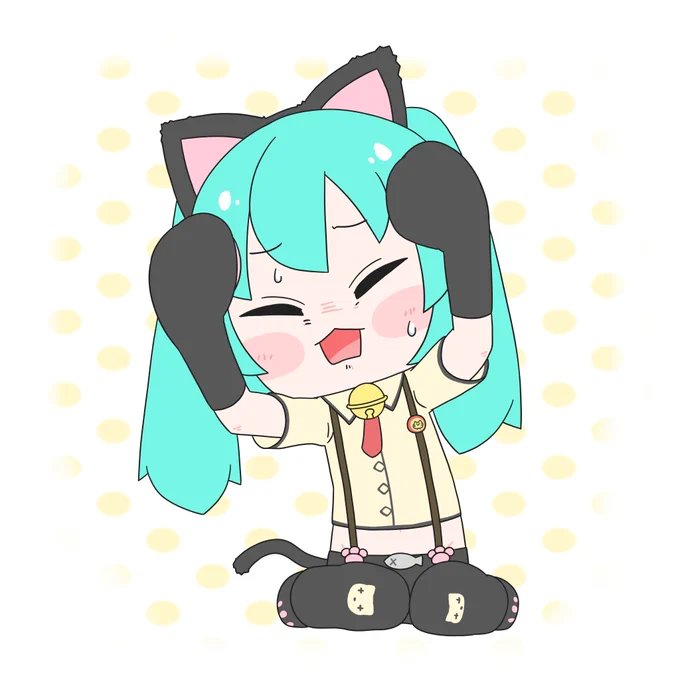 今日も一日  頭を抱えるにゃんこ  #初音ミク