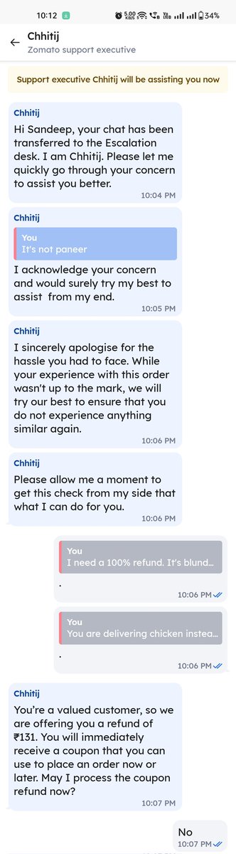 sandeepkumar_5's tweet image. Extremely disappointed with @zomato for delivering chicken instead of paneer, disregarding  religious sentiments. Unacceptable . lack of professionalism giving lame refunds. #ZomatoFail 
#Zomato