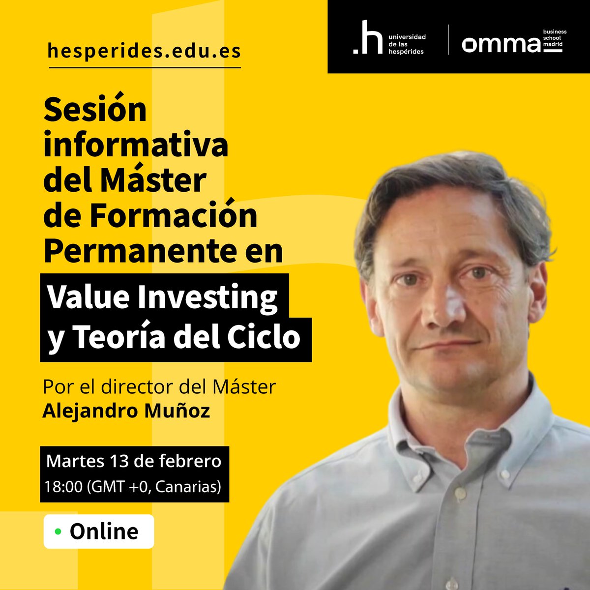 Te invitamos a la sesión informativa del Máster de Formación Permanente en Value Investing y Teoría del Ciclo con Alejandro Muñoz.

📆 Martes 13 de febrero
🕕 18:00 (GMT+0, Canarias)
🌐 Online

Inscríbete en el siguiente enlace 👇

hesperides.edu.es/eventos/conoce…