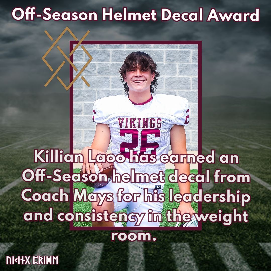 VikingsTHS's tweet photo. Killian has earned an off-season decal from Coach Mays for his commitment to the weight room this winter. Laoo is a leader!!!
#VikingPride #LeadersLead #Consistencey https://t.co/6x5Ixad1Mo