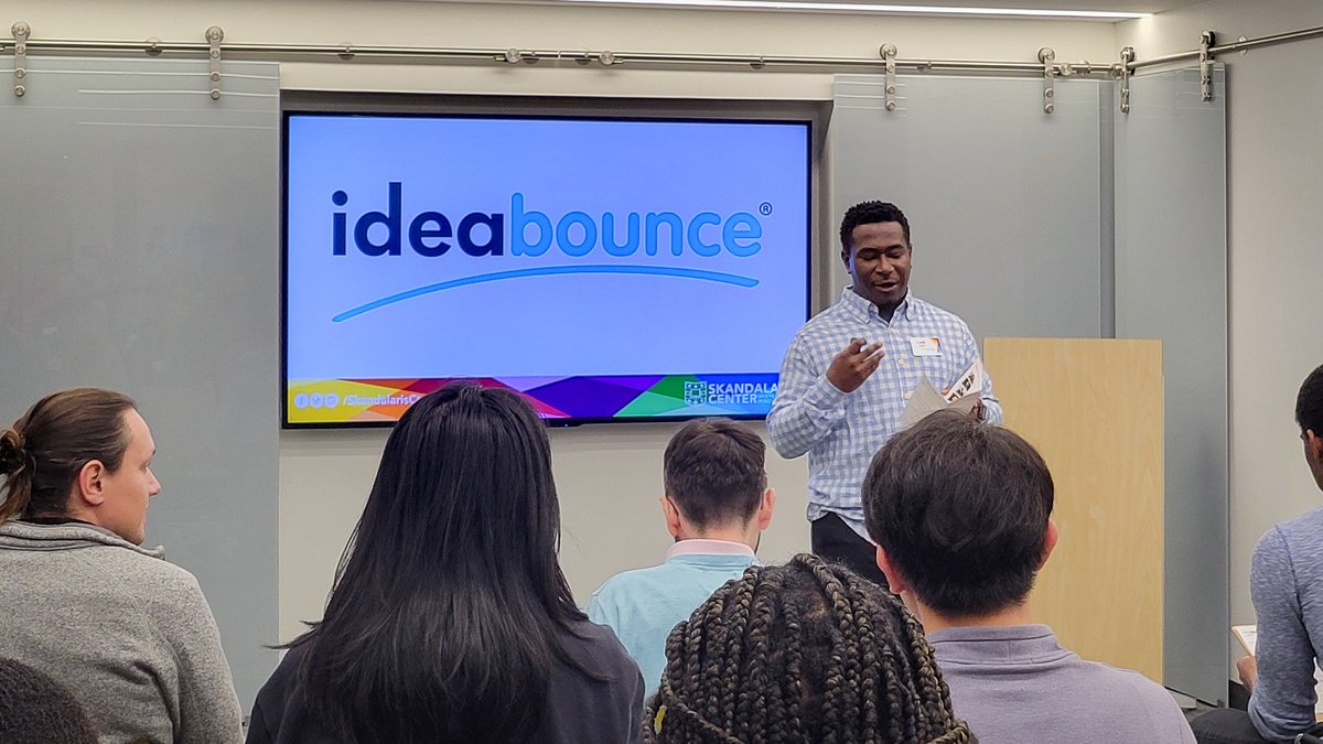 RussPowell's tweet photo. Had a blast this week listening to pitches at #ideabounce at @WUSTL's @SkandalarisCtr. At an IdeaBounce®  gathering each presenter (a.k.a "bouncer") has two mins to pitch an idea. 
@iiluscri, @cyrilloum #washu #pitchingskills #skandalariscenter #entrepreneurship #startups https://t.co/Ex3PdJ4a3Y