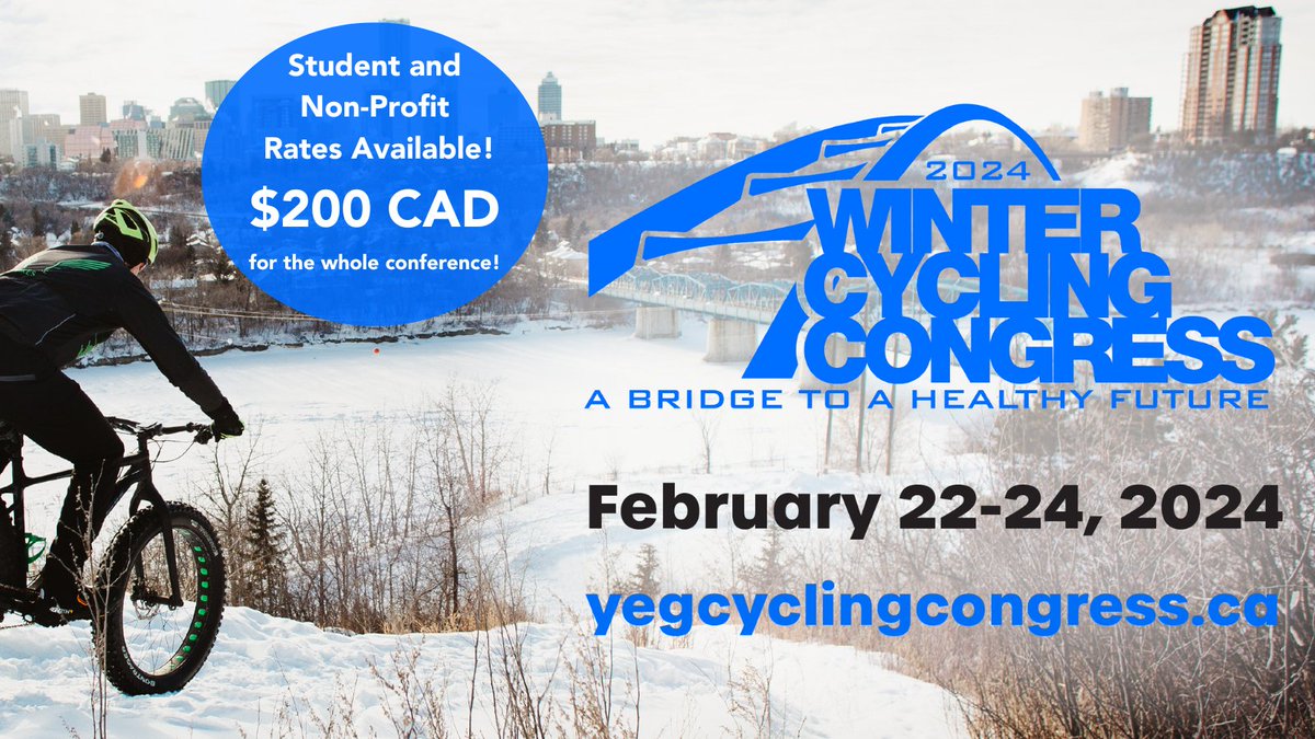 Ride the feeling of #WinterBiketoWorkDay right into the #WinterCyclingCongress!⁠ ⁠ 🌟Reduced rates are available for Students and Non-profits! 🌟Learn from experts, and discover the beauty of winter cycling! Learn more below! yegcyclingcongress.ca