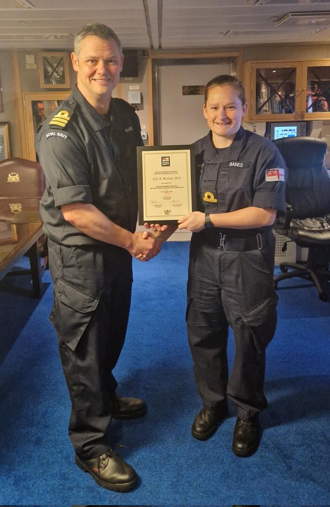 Congratulations🎉 to SLt Katy Baines RN who successfully passed the Weapon Engineer Officer's Charge Qualification today. Well deserved recognition for a lot of hard work and effort - well done Katy!🏆