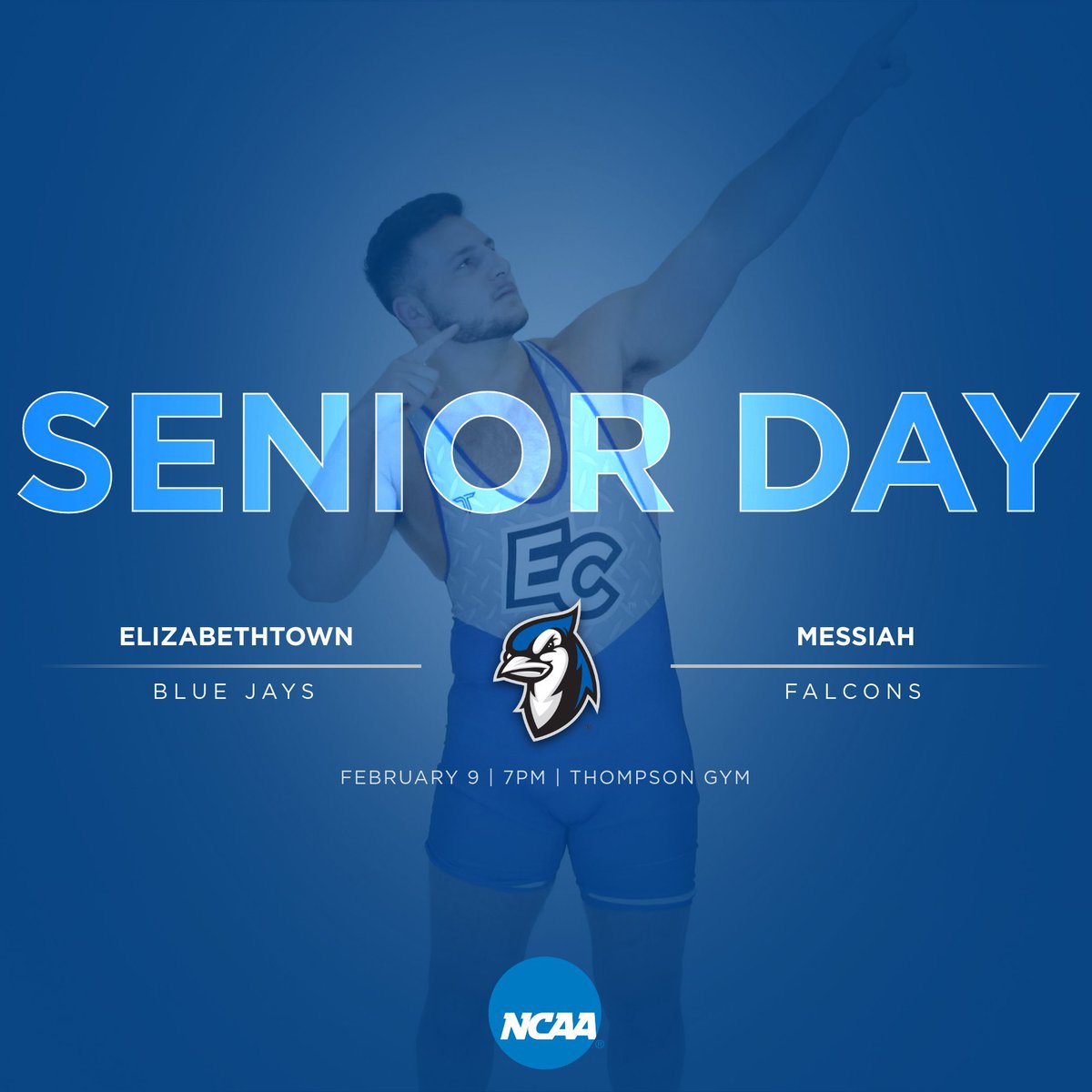 BlueJaysWR's tweet photo. Tonight we host Messiah University, as we honor our Seniors for the time, effort, and leadership that they have dedicated to our program over the last four years. The match will begin at 7 PM in Thompson Gymnasium, and will be live streamed on Flowrestling. #tenforten https://t.co/bXR9zfE9Mh