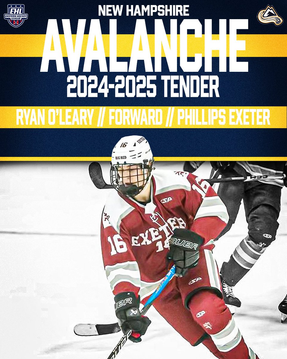 🚨TENDER ALERT🚨⁠
⁠
We are proud to announce that we have tendered Phillips Exeter forward Ryan O'Leary for the 2024-2025 season! Ryan is a 2005 forward who is currently having an impressive PG year posting 16 points in 23 games 🏒⁠

Welcome Ryan 🤝
