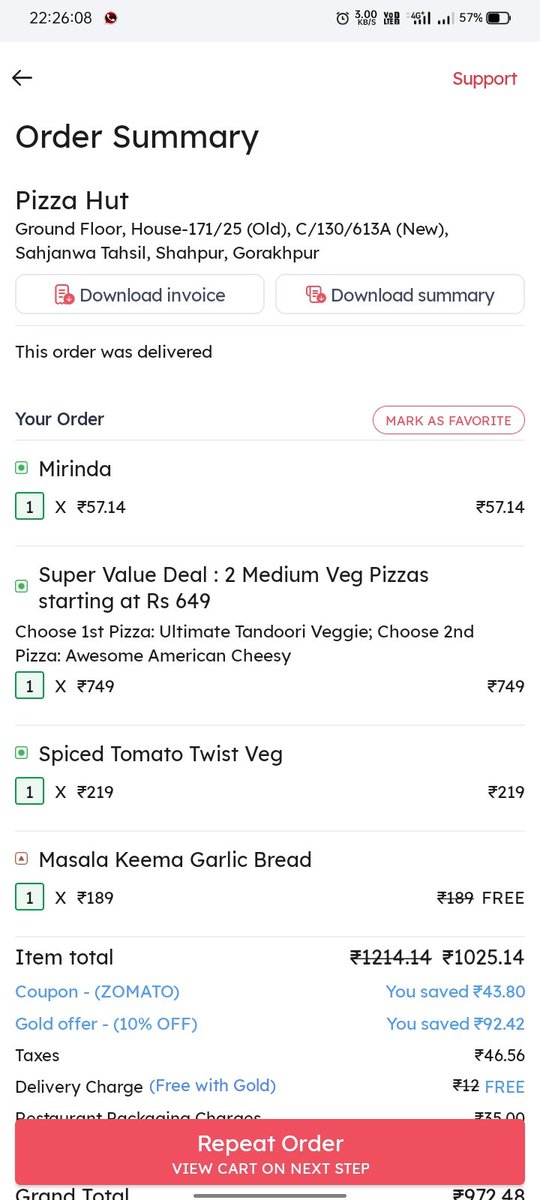 GoogleWaalaBhai's tweet photo. Never got the beverage from @PizzaHutIN. @zomato should list incomplete order in fraud section too. @zomatocare https://t.co/3ulxksaGA5