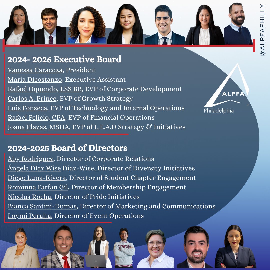 ALPFA Philadelphia 2024-2025 Board of Directors

#LatinoLeaders #ALPFA #Philly