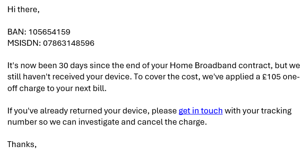 FakeMilligan's tweet photo. @ThreeUKSupport Really out-doing yourselves today with the shitty emails. this device was returned on the 25th of Jan using the packaging and shipping labels you provided but your CS team claim that you don't have it and I'm responsible https://t.co/kmGRB7jfRA
