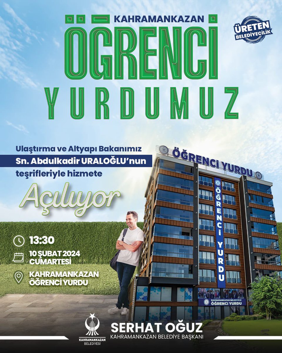 serhatoguz06's tweet photo. Değerli Hemşehrim,
İlçemizde eğitimine devam eden evlatlarımızın barınma sorunlarına çözüm olmak için hayata geçirdiğimiz Kahramankazan Öğrenci Yurdu’muzun açılışını, Ulaştırma ve Altyapı Bakanımız Sn. Abdulkadir Uraloğlu’nun teşrifleriyle gerçekleştiriyoruz.

Öğrenci Yurdu’muzun açılış töreninde sizleri de aramızda görmekten büyük mutluluk duyacağız.

Tarih: 10 Şubat Cumartesi
Saat: 13:30
Yer: Kahramankazan Öğrenci Yurdu önü

@hakanhanozcan
@a_uraloglu