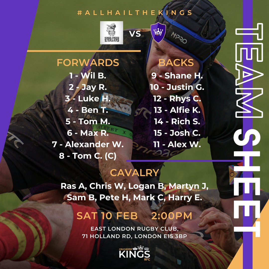 Our 4th XV, the Cavaliers, are playing away to Aldeburgh. Get up to the Suffolk coast and support the squad. Up the Cavs!

Colchester Kings, are also playing away tomorrow against Kings Cross Steelers in London to keep hold of their top spot in the IGR league.

#ComeOnCol #Essex
