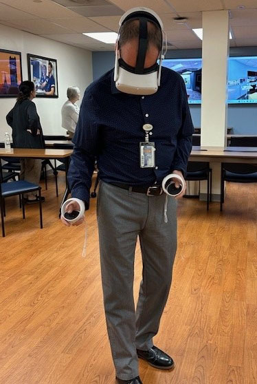 Faculty at Gainesville and Jacksonville @UFNursing campuses tested the Simulation Learning System with Virtual Reality equipment from @ElsevierConnect The technology uses VR goggles to immerse students into a virtual hospital room to practice clinical simulations. #GatoRNursing