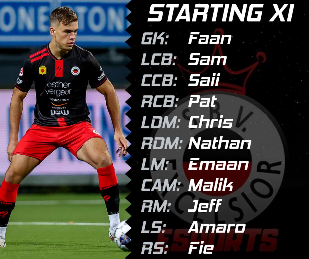 eSportExcelsior's tweet photo. Beste Kralingers, 🔴⚫️

Het is weer competitie vrijdag !!

We hebben 3 wedstrijden voor uw.
2 competitie wedstrijden en de 1e wedstrijd van de FA Cup 

Dit zijn de 11 die de punten gaan pakken.

📽Stream live rond 20.45 !!
Tot vanavond !!

@excelsiorrdam 
@ProExcelsior https://t.co/4wQ6CihKqd