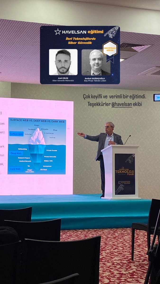Bugün ATO’da  düzenlenen "6. Verimlilik ve Teknoloji Fuarı" kapsamında HAVELSAN bünyesinde Sn Serhat Sağdıçoğlu ve Sn Anıl Çelik  ile "İleri Teknolojilerde Siber Güvenlik" üzerine keyifli bir eğitim gerçekleştirdik. Her şey için teşekkürler <a href="/HAVELSANResmi/">HAVELSAN</a> ekibi.