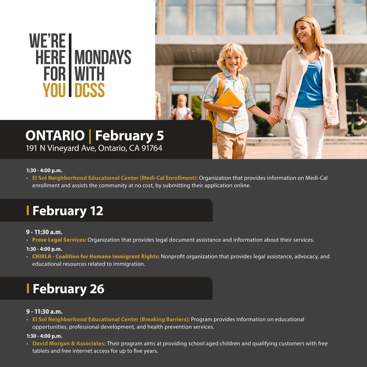 SBCoDCSS's tweet photo. Come and join us for Mondays with DCSS! Each location will have a community partner to help with the community's needs. #community #outreach https://t.co/9RPFZdjqQQ