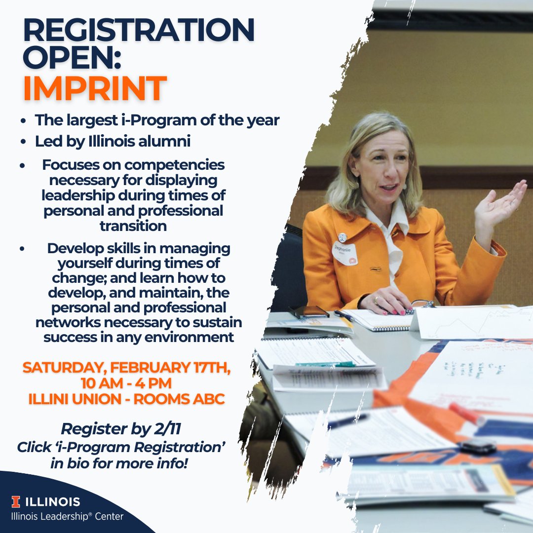 UIUC students register at leadership.illinois.edu/iPrograms by February 11. Lunch is provided at the event.