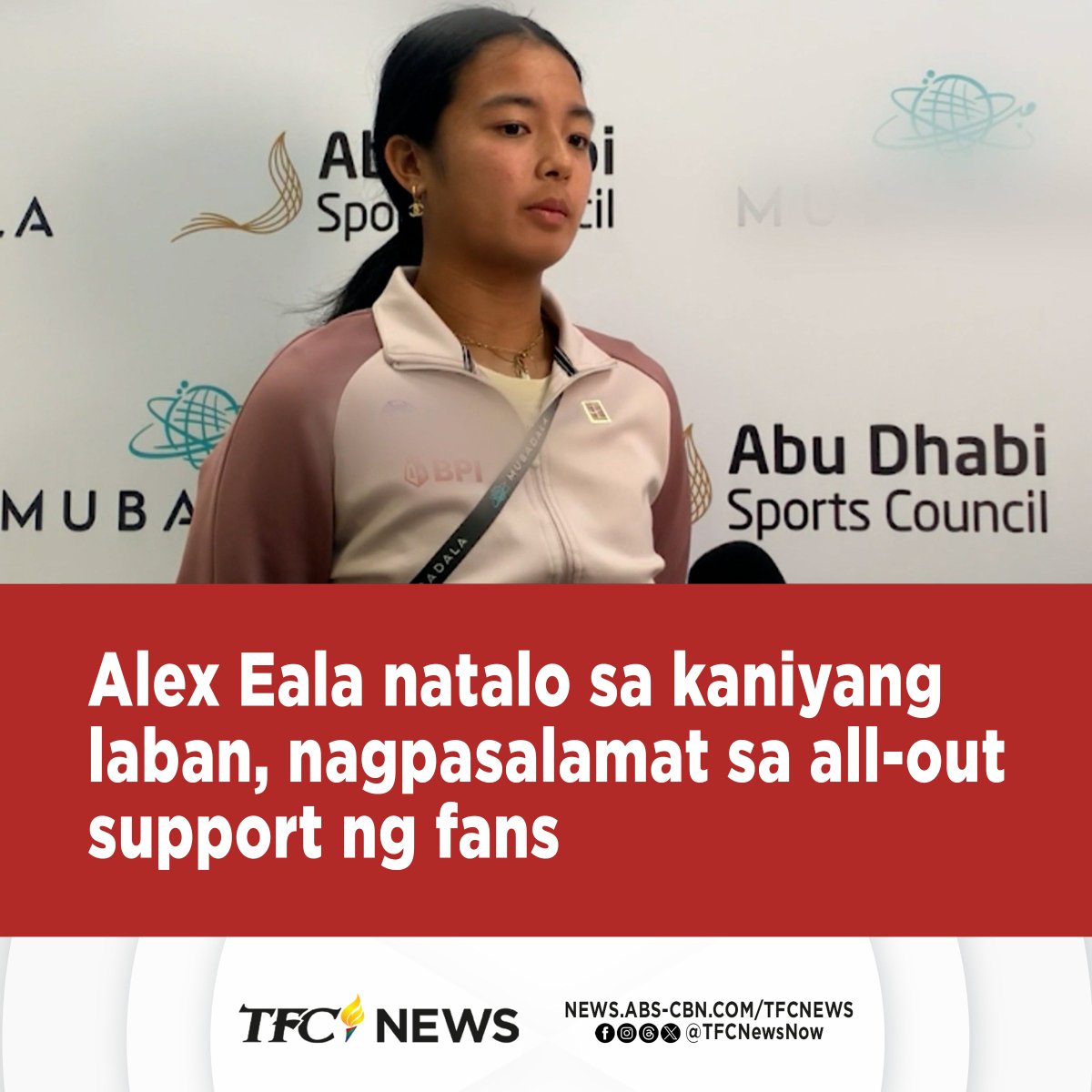 TFCNewsNow's tweet photo. Buong pwersa ang mga Pinoy fans sa UAE sa pagsuporta kay Pinay Tennis Sensation Alex Eala sa kaniyang debut match sa Abu Dhabi Open 2024.

Mula sa UAE. Nagpapatrol, @C_Kronikels. #TFCNews

PANOORIN: https://t.co/WiRFfvPMeL https://t.co/X2V4PDt90o