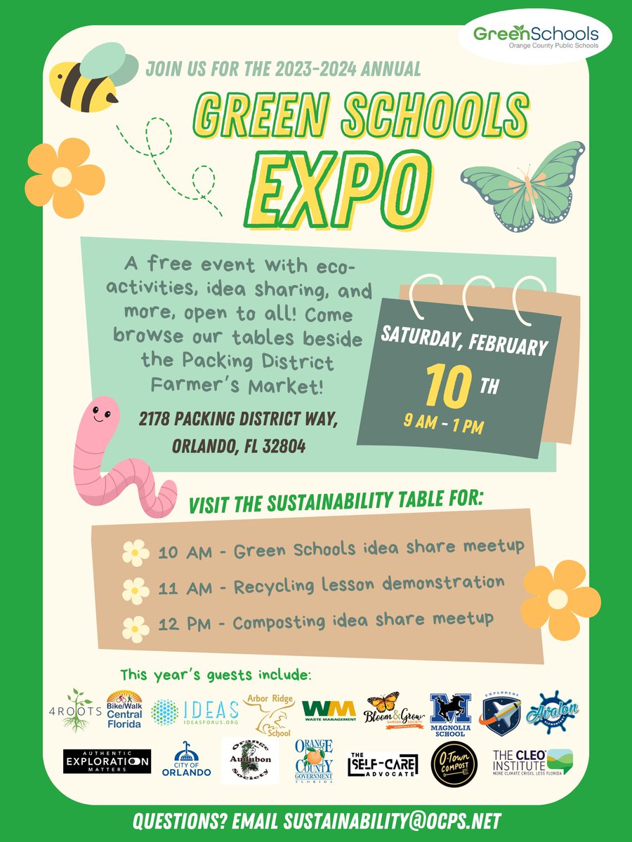 Join us TOMORROW for our annual Green Schools EXPO at <a href="/4RootsCampus/">4Roots Campus</a> Packing District Farmers Market from 9 AM - 1 PM! Family and friends welcome!
Don't miss the Green Schools idea share meetup at 10 AM, the Recycling lesson demonstration at 11 AM, and the Composting meetup at 12!