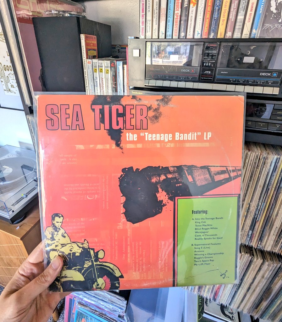 This is a fun/chill LP by Sea Tiger. Had not heard of this band but found this for cheap while thrifting. Instrumental downtempo indie rock... Not quite slow core. There is a late 90s genre mash vibe bc they occasionally fold in soft turntablism, reggae rhythm and dub efx