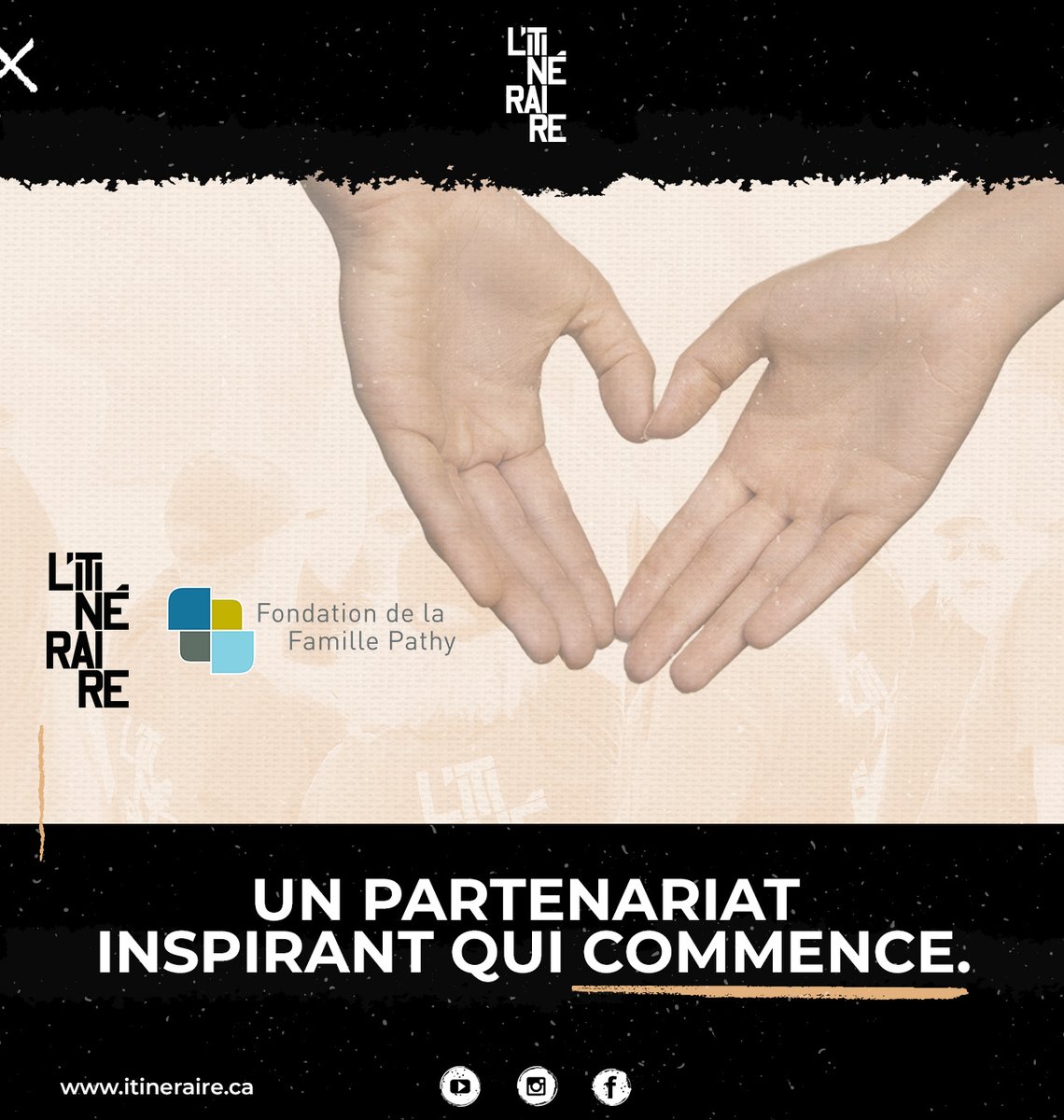 Nous sommes heureux d'annoncer la nouvelle collaboration entre la Fondation de la Famille Pathy et L'Itinéraire, marquée par un don pluriannuel. 🎉