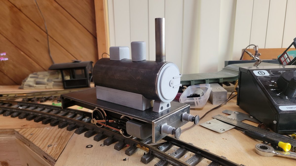 BocoProductions's tweet image. More progress on the G scale Duncan. I&apos;m waiting on the laser cut cab parts to arrive, so I&apos;ll probably start working on putting the RC deadrail system in him.