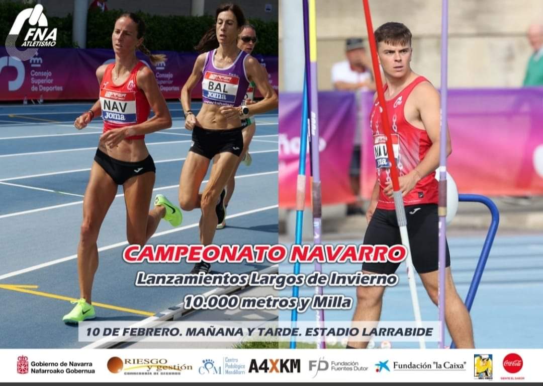 Y este fin de semana, seguimos con el reparto de títulos en el atletismo navarro.
📍 Campeonato navarro de lanzamientos largos.
📍Campeonato navarro de 10000m y milla.
Os esperamos en el Estadio Larrabide para disfrutar de nuestro atletismo.