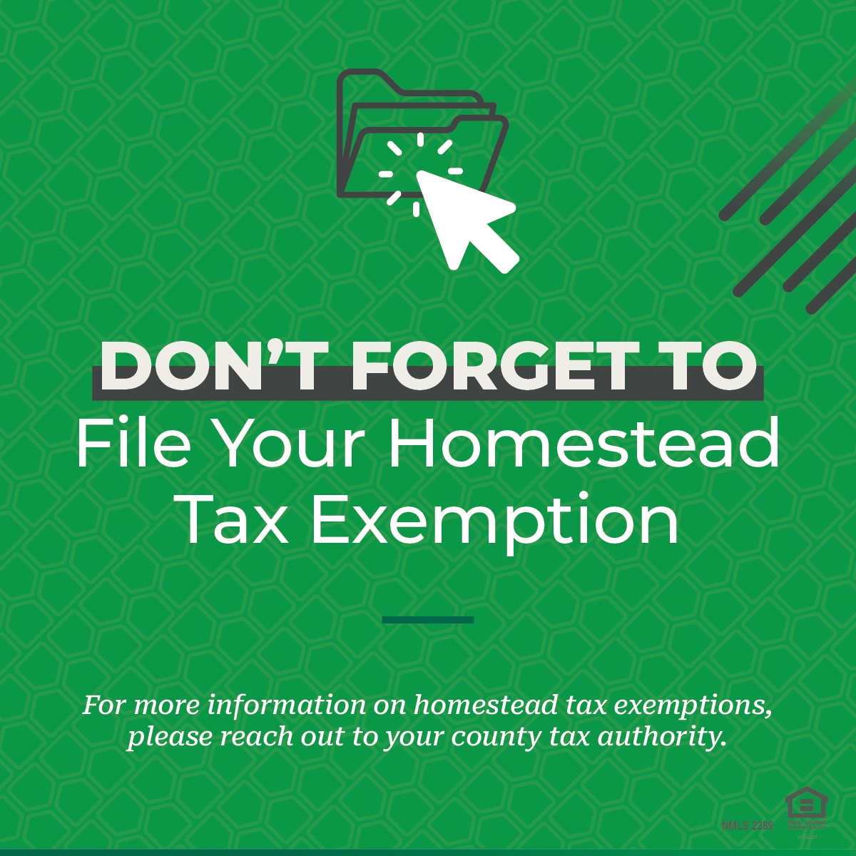 Remember to file your mortgage exemption this year in the county where your home is located. Please keep in mind that homestead tax exemption guidelines may vary by county and state.
#homesteadexemption #homepurchase