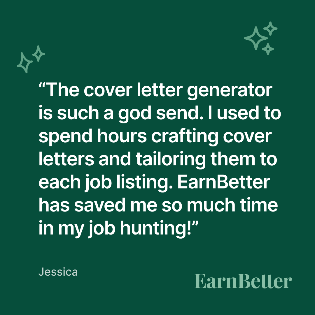 EarnBetterHQ's tweet photo. Thank you for the feedback, Jessica. We're glad you're saving time in your job search and we hope you land your next role soon! 💚🙏

If you know a job seeker who needs free support, send them our way - we would love to help! 🫡

#feedback #userexperience #jobsearch #testimonial https://t.co/hJvRkT9SRR