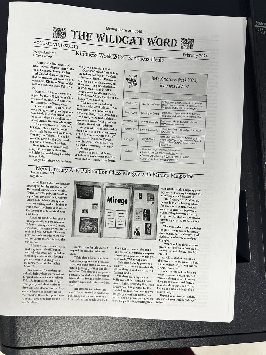 Hot off the press! Pick up the newest edition of the Wildcat Word in the library learning Commons, the main office, or grab one from your English teacher!