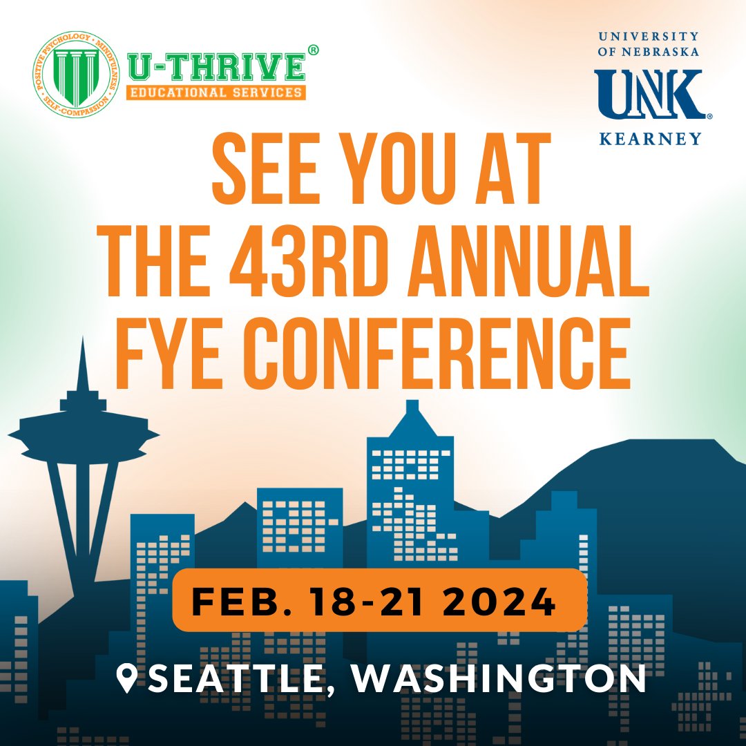 uthrive_edu's tweet photo. We're excited to be presenting at the upcoming #FYE2024 Annual Conference in Seattle, WA along with Kelly Tuttle Krahling from @UNKearney. Join us for a case study: Proactively Supporting Student Mental Health 4:15 pm on Monday, February 19th in Room 305, Third Floor… https://t.co/CwLCmNAqMV