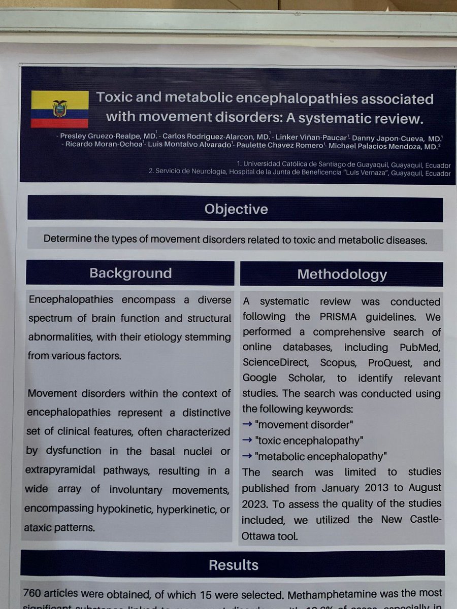 Our poster at the 5th PAS Congress, Cartagena, Colombia 🇪🇨🇨🇴 🧠.  #MovementDisorders #Neurotwitter #PAS @LinkerVinan @dannyjoel2000 @RicardoMoran96 @luis_montalvo23