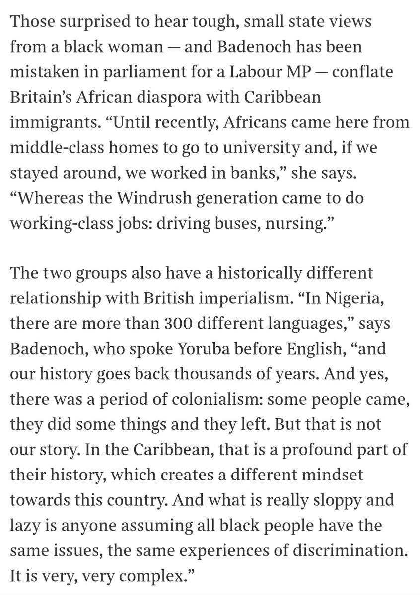 Badenoch gets space from me unless she says something foolish about race. This attempt to lift herself by denigrating the #Windrushgeneration is comical. I'm proud of my working class roots but to set yourself above others by a false distinction is gross.

thetimes.co.uk/article/kemi-b…