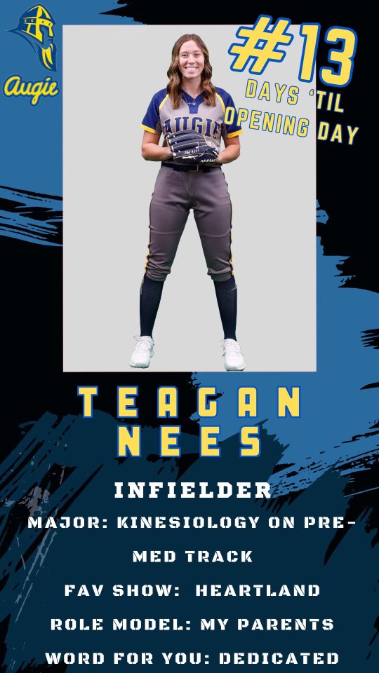 A baker’s dozen more days until the season opener! Meet #13, Freshman Teagan Nees <a href="/Teagannees2023/">Teagan</a>! #SetSail #TheAugieWay <a href="/augieathletics/">Augustana Vikings</a>