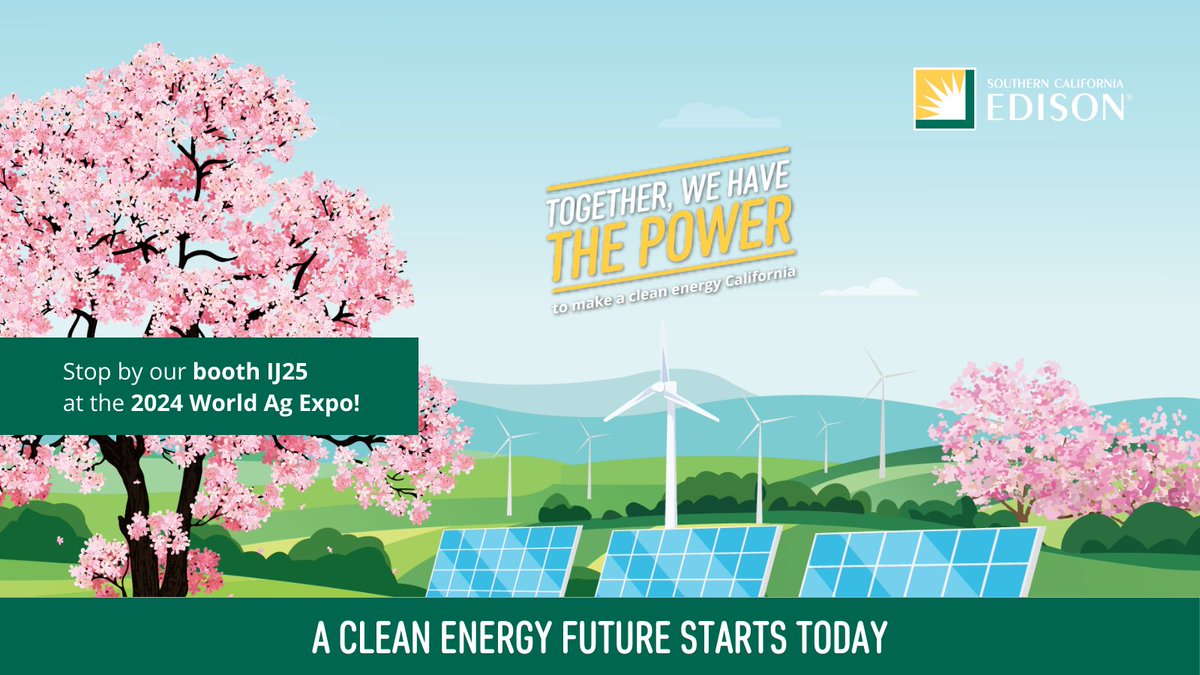 The clean energy future is here! Visit @SCE at booth IJ25 to learn about the latest electric solutions that can transform your ag business and make it more resilient. Stop by and chat with the team to learn more. sce.com/cleanenergy