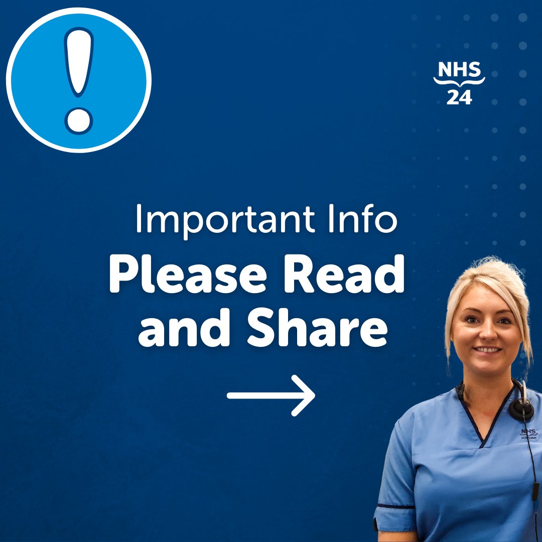 NHS24's tweet photo. Important info below ⤵️⚠️

Save yourself time on the way to feeling better by using NHS inform. Depending on your situation, you might not have to phone 111.

Quick links
🔹 https://t.co/1WJaddHIDP
🔹 https://t.co/bABCy5UR9A
🔹 https://t.co/TFmeu2qXCW

Thank you 💙 https://t.co/cLfdmPOH8g