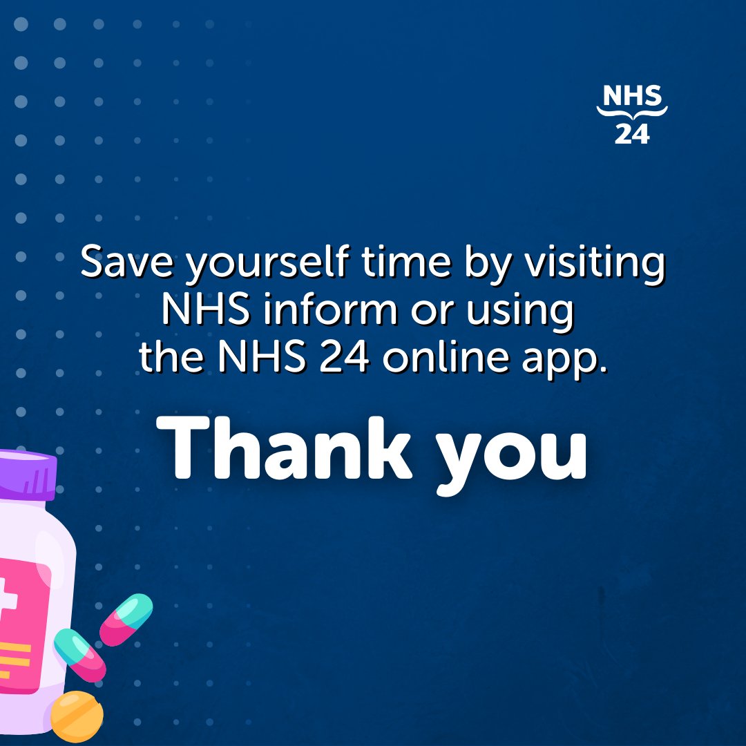 NHS24's tweet photo. Important info below ⤵️⚠️

Save yourself time on the way to feeling better by using NHS inform. Depending on your situation, you might not have to phone 111.

Quick links
🔹 https://t.co/1WJaddHIDP
🔹 https://t.co/bABCy5UR9A
🔹 https://t.co/TFmeu2qXCW

Thank you 💙 https://t.co/cLfdmPOH8g