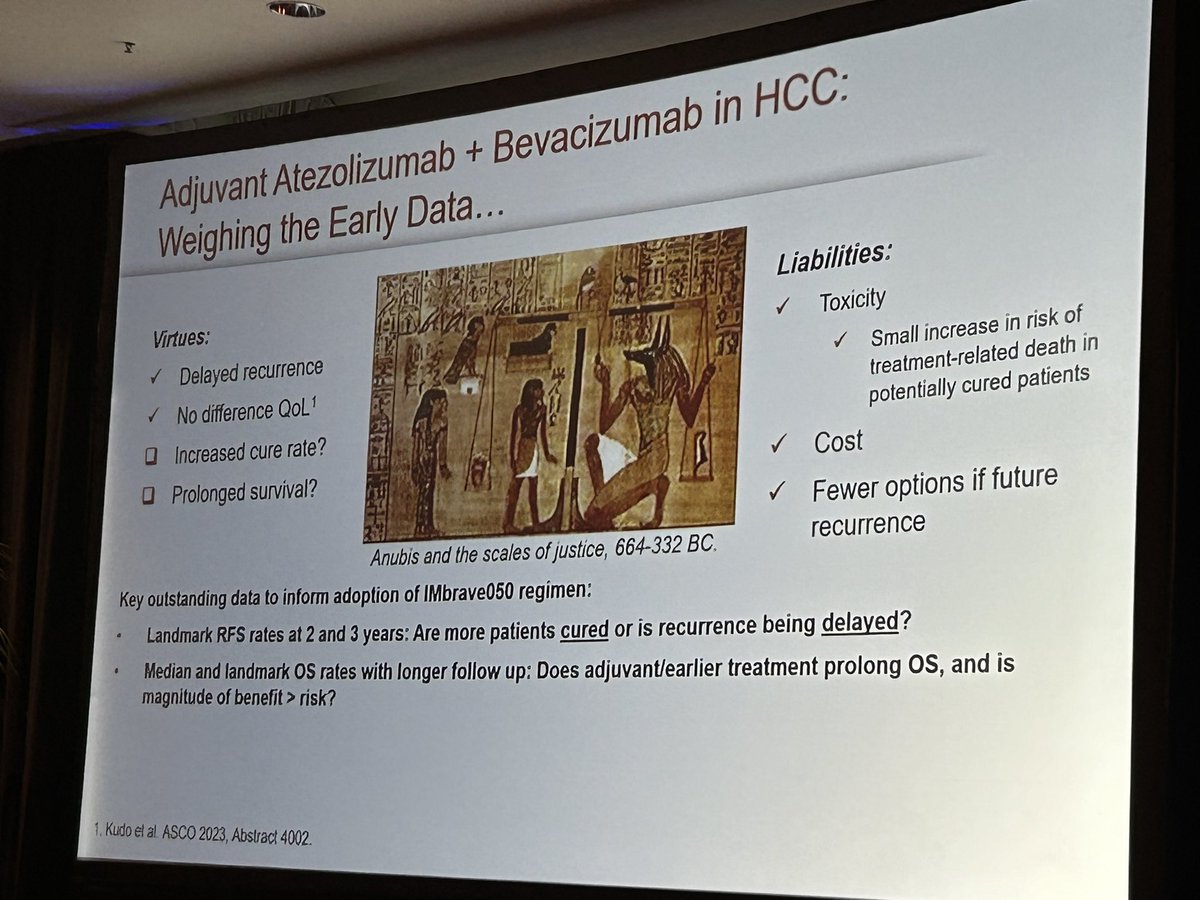Katie Kelley resourcing to almighty Anubis to evaluate risks and benefits from adjuvant therapy in HCC #HCCLive24 @AnjanaPillaiMD @docamitgs @VatcheAgopianMD @AnthonyElKhoue1 @riadsalemIR