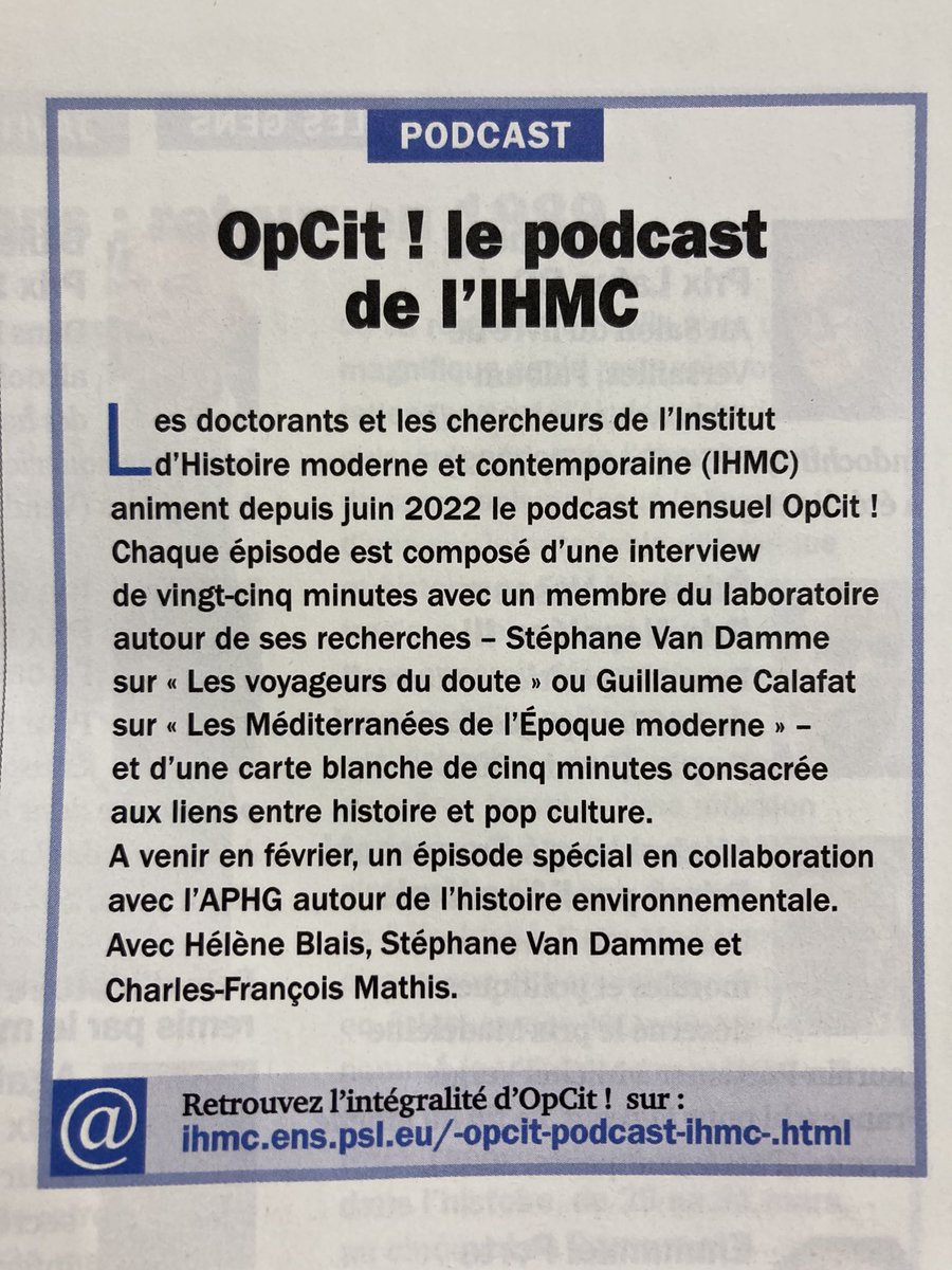 OpCit ! (@opcit_podcast) on Twitter photo Merci au <a href="/maglhistoire/">L'Histoire</a> pour avoir pensé à nous dans son dernier numéro 😉
lhistoire.fr/opcit-le-podca… Merci au <a href="/maglhistoire/">L'Histoire</a> pour avoir pensé à nous dans son dernier numéro 😉
lhistoire.fr/opcit-le-podca…