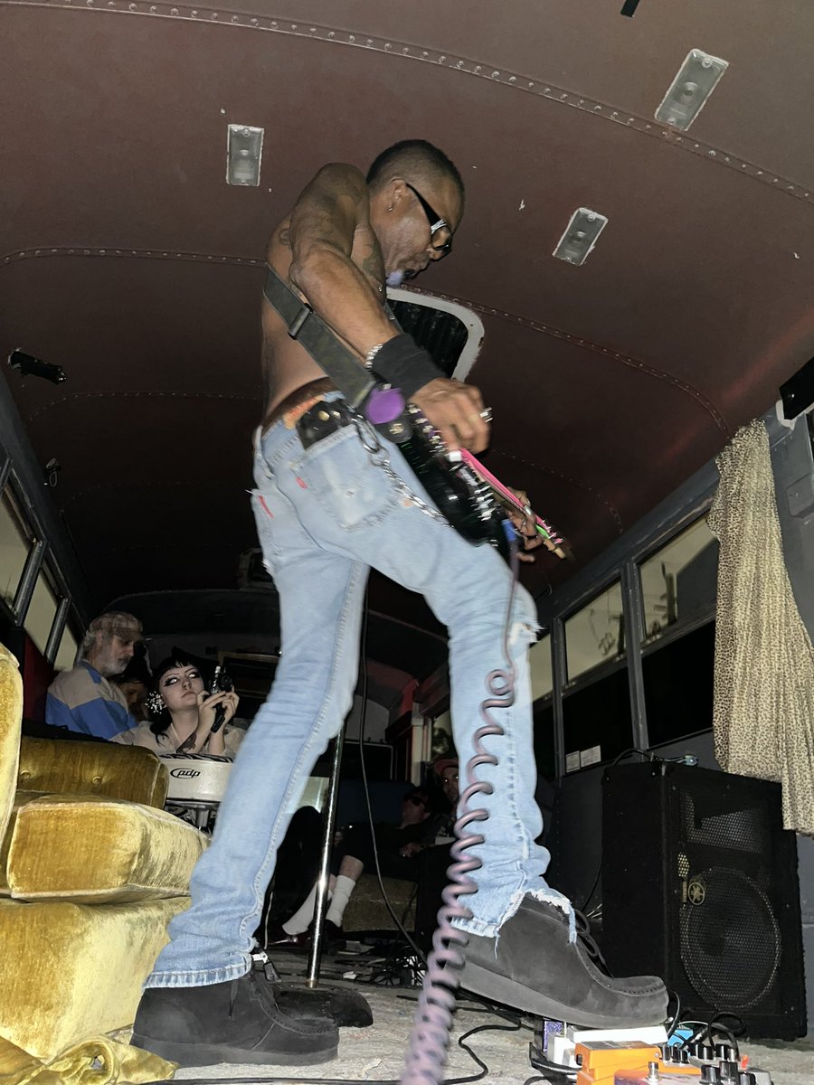 dennisbfuller's tweet photo. Fang Daddy at INC last night, performing his set from inside his school bus - https://t.co/aUdX9Agui6