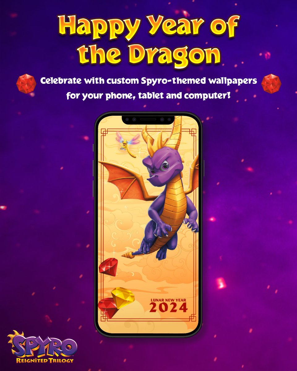 SpyroTheDragon's tweet image. Happy Lunar New Year! Celebrate the Year of the Dragon with special Spyro-themed digital wallpapers for your phone, computer and tablet!
Download yours here: ms.spr.ly/6019iCAlV