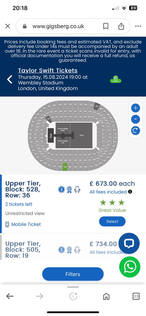 jstone_james's tweet photo. Sorry but this is nuts over £1300 to sit at the back at the furthest point or over £5k to be on the floor @taylorswift13 have a word with yourself! You’re good but wipe out my 9yr old daughter’s dream of seeing you good! https://t.co/vffukPXyZS