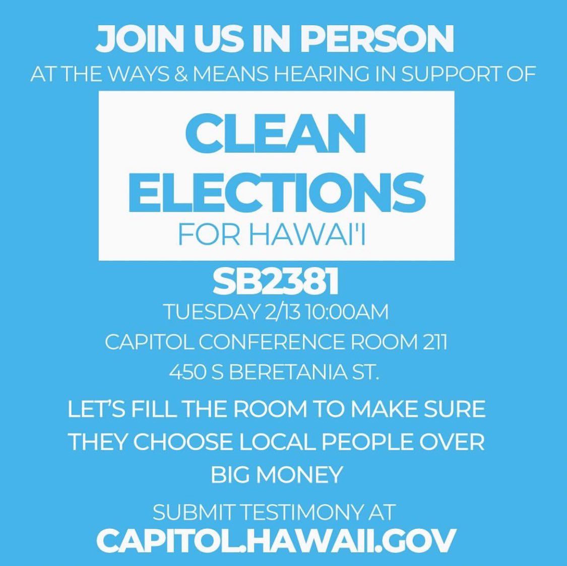 CommonCauseHI's tweet photo. SECOND HEARING IS NOW SCHEDULED‼️ Contact @senatordonovandelacruz and @senmoriwaki and
submit testimonials for Clean Elections in Hawai’i
#SB2381 #cleanelections #HICleanElections #hawaii #hawaiinews #hawaiinewsreport #hawaiiforchange #hawaiistatecapitol #hawaiistatecapitol https://t.co/0YwTESOgUz