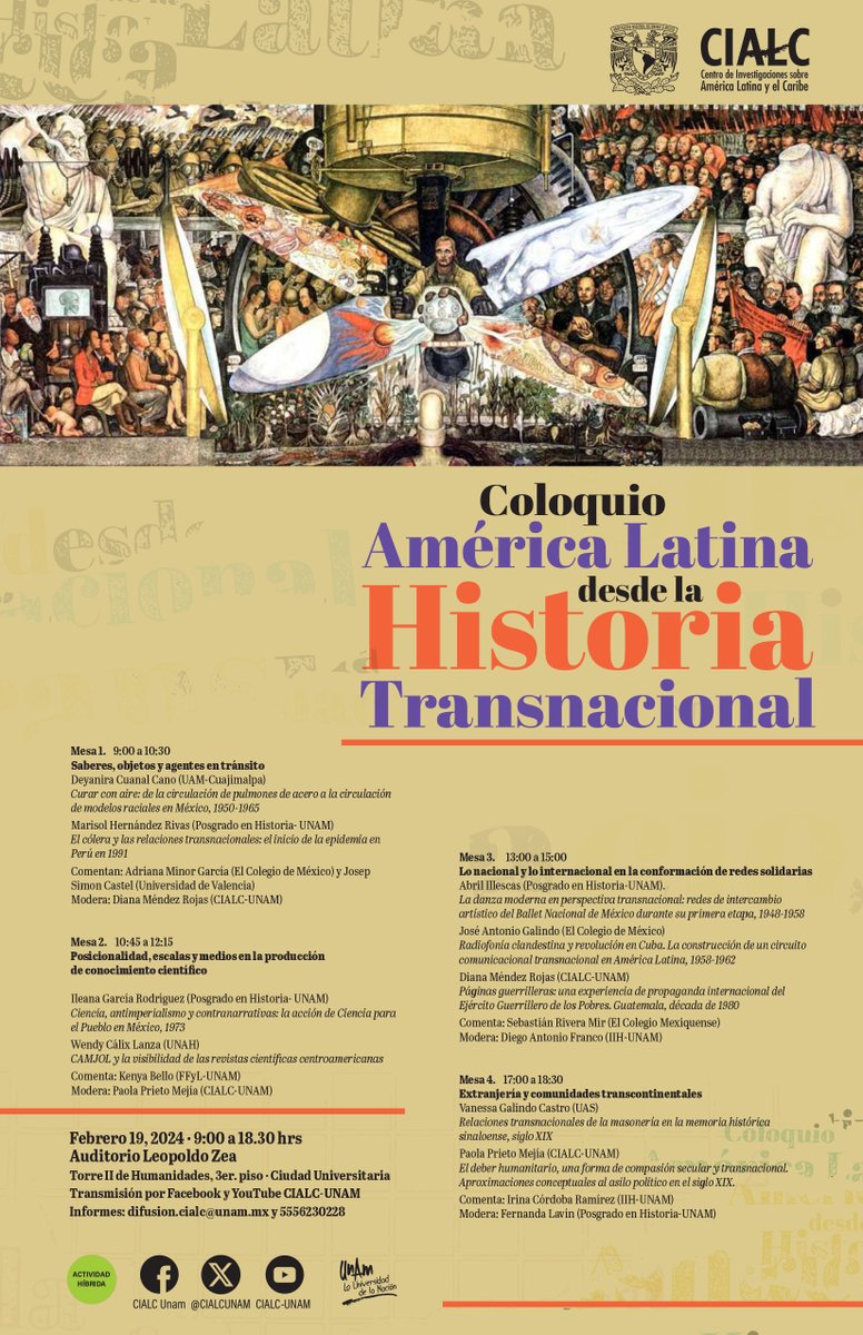 Resultado de dos ediciones del 'Taller. Fuentes para la Historia Transnacional' organizamos este coloquio para compartir avances de investigación. Acompáñenos a explorar América Latina dentro y fuera de sus fronteras. Lunes 19 de febrero, Ciudad Universitaria. Evento híbrido.