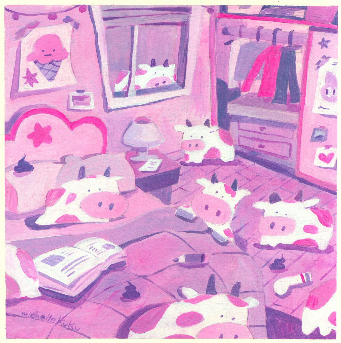 thebigmeeshy's tweet photo. cows in the bedroom https://t.co/OGkl8Nx40u