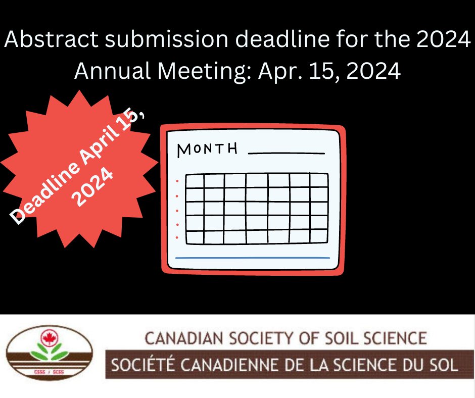 ABSTRACT DEADLINE APRIL 15 for CSSS’ 24rd annual meeting at UBC, Vancouver BC. The theme is 'Soil Functions for Future Generations.” Online submission information here: csss2024.landfood.ubc.ca/abstract-submi…