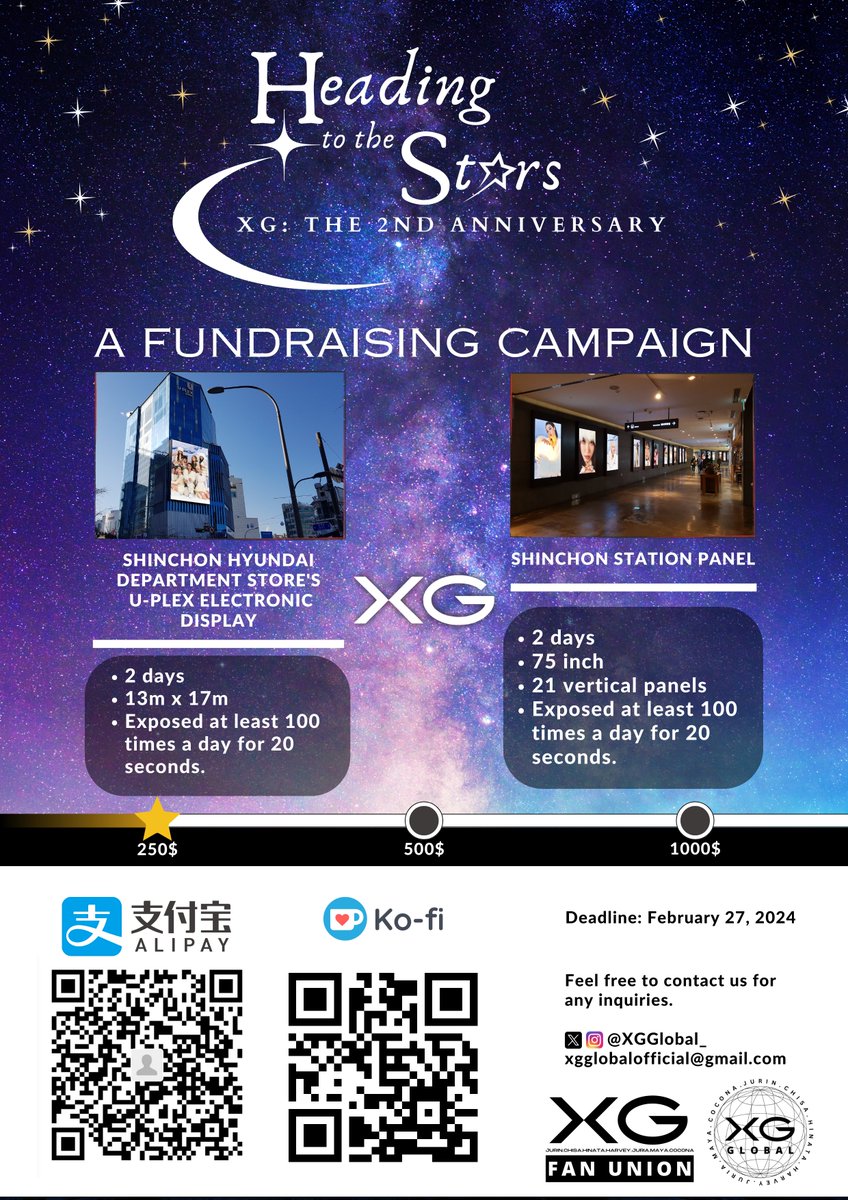 [UPDATE] 20240209

Heading to the Stars 🌟 XG: The 2nd Anniversary

262.53$ (+18.94$)/1000$
🟩🟩⬜⬜⬜⬜⬜⬜⬜⬜ 27% of goal 🔥

Deadline: 18 Days

ko-fi.com/xgglobal

We have reached the first milestone of $250 🤩
Thank you very much ALPHAZ 🥰🙏

#XG #ALPHAZ