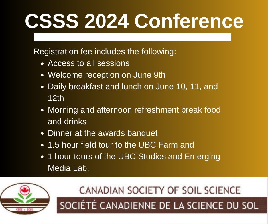 Registration is open for CSSS’ 24rd annual meeting at UBC, Vancouver BC. The theme is 'Soil Functions for Future Generations.” Access information about the program, housing, and registration here: csss2024.landfood.ubc.ca